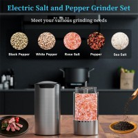 Electric Salt and Pepper Grinder Set Type-C Fast Charging, Automatic Salt and Pepper Shakers Adjustable Coarseness, Stainless Steel Rechargeable Salt and Pepper Grinder with LED Light