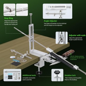 Professional Angle Knife Sharpener with 360°Rotating Dual Clamps,Quick G-Clamp Desktop Fixation,2 set Angle Adjustment Systems,Aluminum Body, Includes 4 Diamond Stones– for Kitchen & Outdoor Blades