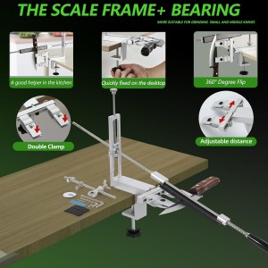 Professional Angle Knife Sharpener with 360°Rotating Dual Clamps,Quick G-Clamp Desktop Fixation,2 set Angle Adjustment Systems,Aluminum Body, Includes 4 Diamond Stones– for Kitchen & Outdoor Blades