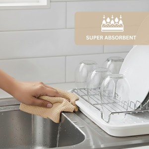 PurpleEssences Dish Cloths and Dish Rags - 8 Pack Waffle Weave Solid Kitchen Dish Wash Cloths, 100% Cotton, 12x12 Inches, Ultra Soft Absorbent Quick Drying - Spring Easter Summer - Beige