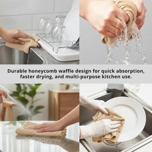 PurpleEssences Dish Cloths and Dish Rags - 8 Pack Waffle Weave Solid Kitchen Dish Wash Cloths, 100% Cotton, 12x12 Inches, Ultra Soft Absorbent Quick Drying - Spring Easter Summer - Beige