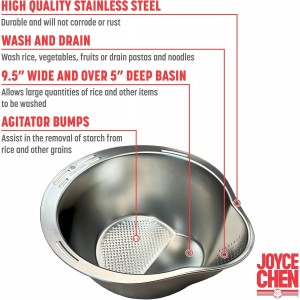 Joyce Chen Stainless Steel Rice Strainer Bowl Rice Washer Colander