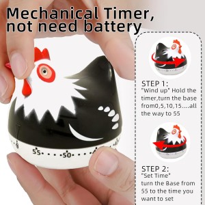 Cute Chicken-Shaped Kitchen Timer – 60-Minute Mechanical Timer for Cooking, Baking, and Meal Prep (Black)