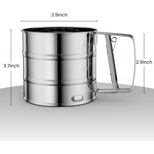Flour Sifter 3 Cup for Baking, Crank Sifter with Professional Fine Mesh Baking Sifter Flour, One Hand Press Stainless Steel Flower Sifter, Excellent Flour Sieve Baker Dusting for Quick Sifting Omesata