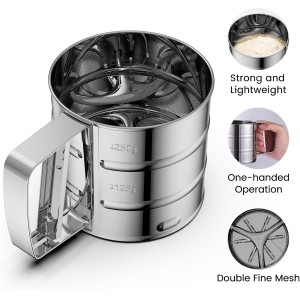 Flour Sifter 3 Cup for Baking, Crank Sifter with Professional Fine Mesh Baking Sifter Flour, One Hand Press Stainless Steel Flower Sifter, Excellent Flour Sieve Baker Dusting for Quick Sifting Omesata