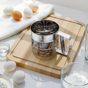 Flour Sifter 3 Cup for Baking, Crank Sifter with Professional Fine Mesh Baking Sifter Flour, One Hand Press Stainless Steel Flower Sifter, Excellent Flour Sieve Baker Dusting for Quick Sifting Omesata
