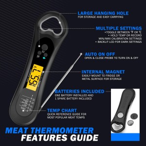 Meat Thermometer Digital, Instant Read Meat Thermometer for Grill and Cooking, with Bottle Opener, Backlight & Calibration Food Thermometer, Kitchen Gadgets for BBQ, Turkey, Candy, Liquids