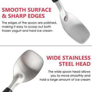 KAYCROWN Stainless Steel Ice Cream Spade with Non-Slip Handle, Heavy Duty Ice Cream Spade Scoop for Hard or Creamy Ice Cream, Durable Bend Proof Flat Ice Cream Paddle, Easy Scooping & Dishwasher Safe