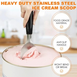 KAYCROWN Stainless Steel Ice Cream Spade with Non-Slip Handle, Heavy Duty Ice Cream Spade Scoop for Hard or Creamy Ice Cream, Durable Bend Proof Flat Ice Cream Paddle, Easy Scooping & Dishwasher Safe