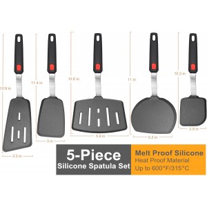 Mixed 5 Piece Silicone Spatula Set, 600F Heat-Resistant No-Melt Rubber Spatula Handle and Blade - Kitchen Cooking Utensils for Nonstick Cookware, Spatula Turner for Egg,Pancake,Burger- Dishwasher Safe
