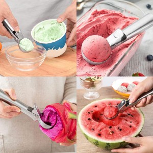 Premium Ice Cream Scoop Set,Ice Cream Scoop with Trigger,Ice Cream Scooper,Ice Cream Spoon,Heavy Duty Metal Icecream Scoop Spoon Dishwasher Safe,Icecream Scoop Spoon Perfect for DIY Fruit,Cookie