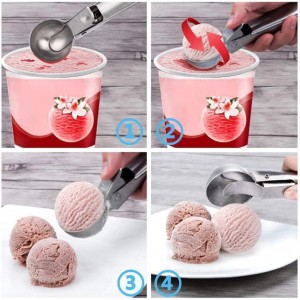 Premium Ice Cream Scoop Set,Ice Cream Scoop with Trigger,Ice Cream Scooper,Ice Cream Spoon,Heavy Duty Metal Icecream Scoop Spoon Dishwasher Safe,Icecream Scoop Spoon Perfect for DIY Fruit,Cookie