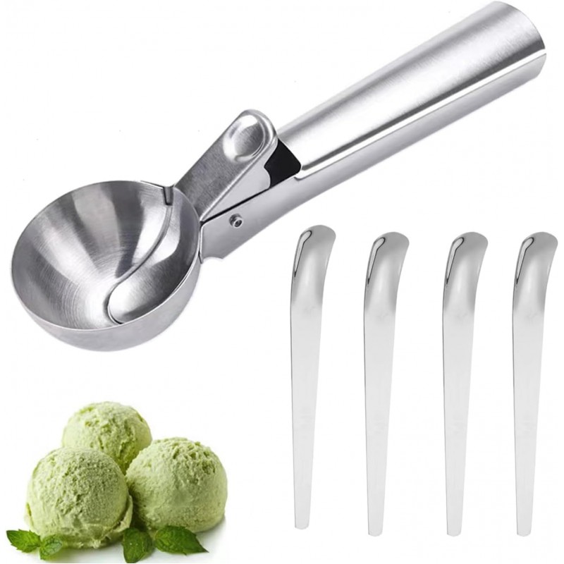 Premium Ice Cream Scoop Set,Ice Cream Scoop with Trigger,Ice Cream Scooper,Ice Cream Spoon,Heavy Duty Metal Icecream Scoop Spoon Dishwasher Safe,Icecream Scoop Spoon Perfect for DIY Fruit,Cookie