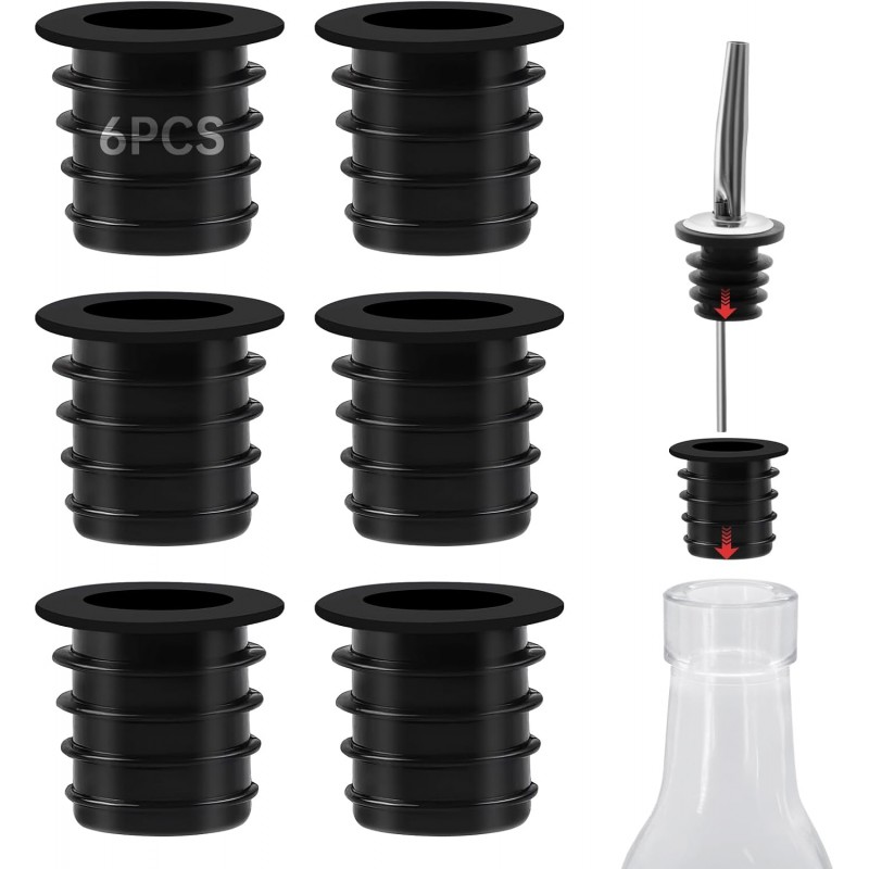 Liquor Pourer Adapters 1 inch/25 mm, Liquor Pour Spout for Large Neck Liquor Bottles, Liquor Bottle Pourers for Alcohol, Speed Pourers for Liquor Bottles Wine Pourer Spout Olive Oil (6)
