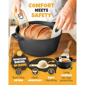 CRUSTLOVE 2 PCS Bread Sling Dutch Oven Silicone, Non-Stick Sourdough Sling & Baking Mat, Reusable & Easy to Clean – Heat Resistant to 480°F – Silicone Sourdough Sling for Artisan Bread Baking Supplies