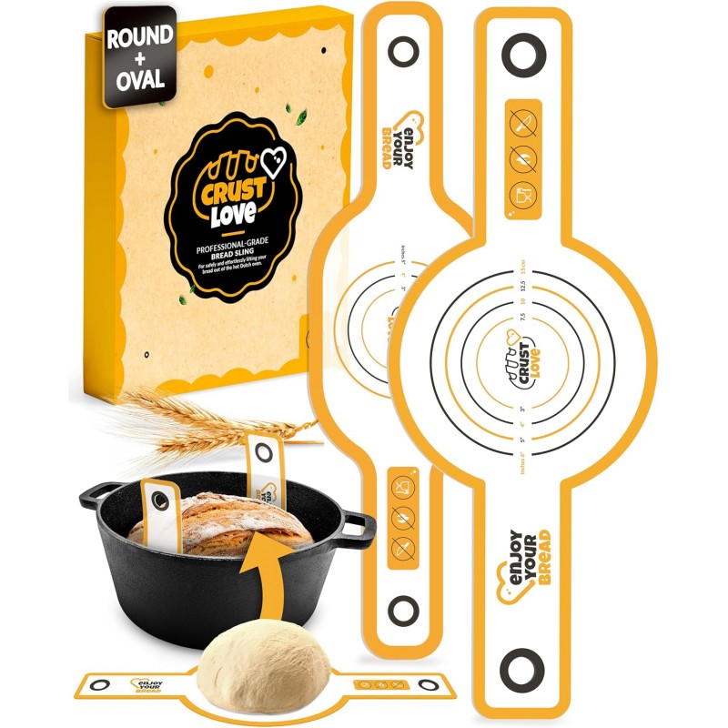 CRUSTLOVE 2 PCS Bread Sling Dutch Oven Silicone, Non-Stick Sourdough Sling & Baking Mat, Reusable & Easy to Clean – Heat Resistant to 480°F – Silicone Sourdough Sling for Artisan Bread Baking Supplies