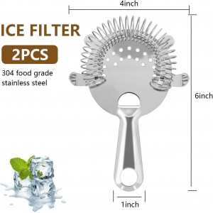2Pcs Stainless Steel Bar Strainer,4-Prong Stainless Steel Bar Strainer, 6 Inches Silver Bar Tool Drink Strainer with 100 Wire Spring for Bartenders and Mixologists