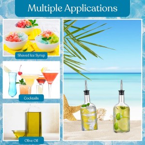 Baderke 4pcs 17oz Glass Long Neck Bottles Glass Pour Liquor Bottles Bar Juice Pour Syrup Bottle with Pourer & Caps Pourer Tapered Spout for Liquor Wine Juice Snowcone Syrup