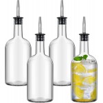 Baderke 4pcs 17oz Glass Long Neck Bottles Glass Pour Liquor Bottles Bar Juice Pour Syrup Bottle with Pourer & Caps Pourer Tapered Spout for Liquor Wine Juice Snowcone Syrup