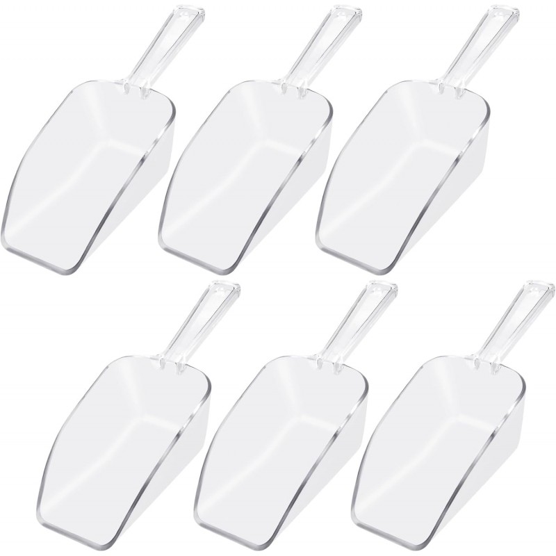 6 PCS Clear Plastic Ice Scoop(7.6 Inch) for Freezer Food Coffee Popcom Flour Dry Goods 5 Oz Simple Mini Ice Cube Shovel Scoopers Holder Laundry Freezer Bucket Bin Containers Maker Machine Kitchen Pick
