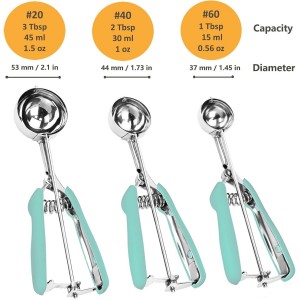 Cookie Scoop Set, 3Pcs Ice Cream Scoop, Cookie Scoops for Baking Set of 3, 18/8 Stainless Steel Cookie Scooper for Baking, Ice Cream Scooper with Trigger Release, Mint Soft Grip Cookie Dough Scoop
