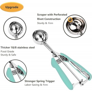 Cookie Scoop Set, 3Pcs Ice Cream Scoop, Cookie Scoops for Baking Set of 3, 18/8 Stainless Steel Cookie Scooper for Baking, Ice Cream Scooper with Trigger Release, Mint Soft Grip Cookie Dough Scoop