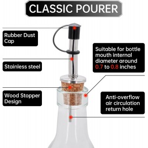 12Pcs Stainless Steel Cork Bottle Pourers with Rubber Dust Caps, Olive Oil Spout, Cork Design Wine Bottle Stoppers for Pours Liquid, Olive Oil, Wine, Vinegar