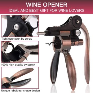 Wine Opener, Rabbit Corkscrew with Elegant Wooden Box, Premium 9-Piece Set, Includes Wine Stopper, Foil Cutter, Aerator, Quick and Easy Cork Extraction for Wine Lovers, Bronze