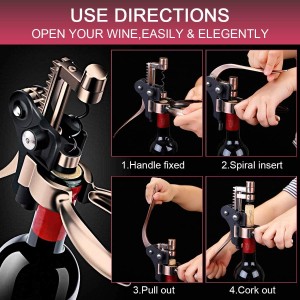 Wine Opener, Rabbit Corkscrew with Elegant Wooden Box, Premium 9-Piece Set, Includes Wine Stopper, Foil Cutter, Aerator, Quick and Easy Cork Extraction for Wine Lovers, Bronze