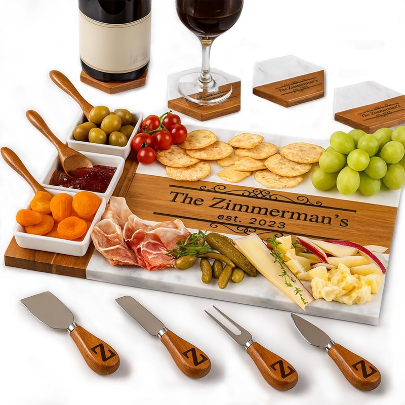 Personalized Charcuterie Board Set, Custom Engraved Marble Cheese Board with Knife Set, Wedding Engagement Gift for Couples, engagement gifts for couples Bridal Shower & Housewarming Gift