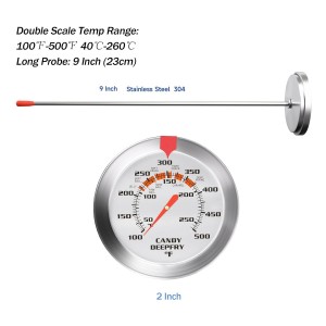 Candy Thermometer and Deep Fry Thermometer with 2 Inch Large Dial, 9 Inch Stainless Steel Probe – Temperature Guide for Candy Making, Frying, Confectionery, Dessert, Chocolate, Jam, and BBQ