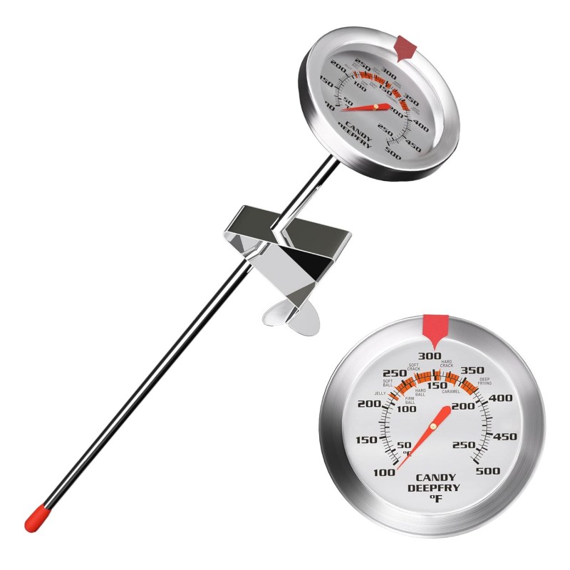 Candy Thermometer and Deep Fry Thermometer with 2 Inch Large Dial, 9 Inch Stainless Steel Probe – Temperature Guide for Candy Making, Frying, Confectionery, Dessert, Chocolate, Jam, and BBQ