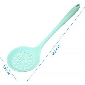 Hordion 1 Pcs Silicone Slotted Spoon, Green Strainer Spoon Non Stick Silicone Skimmer Heat Resistant Cooking Spoon