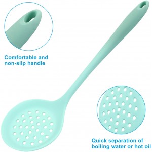 Hordion 1 Pcs Silicone Slotted Spoon, Green Strainer Spoon Non Stick Silicone Skimmer Heat Resistant Cooking Spoon
