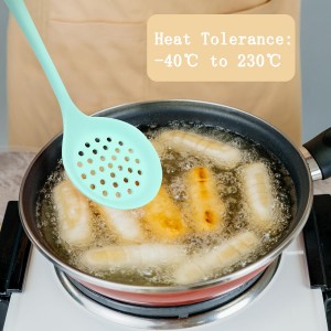 Hordion 1 Pcs Silicone Slotted Spoon, Green Strainer Spoon Non Stick Silicone Skimmer Heat Resistant Cooking Spoon