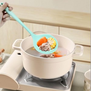 Hordion 1 Pcs Silicone Slotted Spoon, Green Strainer Spoon Non Stick Silicone Skimmer Heat Resistant Cooking Spoon