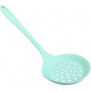 Hordion 1 Pcs Silicone Slotted Spoon, Green Strainer Spoon Non Stick Silicone Skimmer Heat Resistant Cooking Spoon