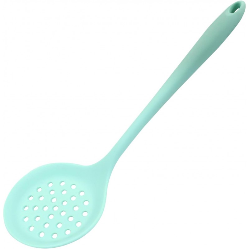 Hordion 1 Pcs Silicone Slotted Spoon, Green Strainer Spoon Non Stick Silicone Skimmer Heat Resistant Cooking Spoon