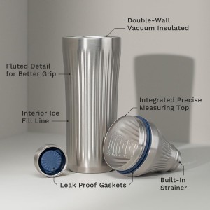 Elevated Craft Diamond Edition Hybrid Cocktail Shaker Set - Premium Vacuum Insulated Stainless Steel, 28 oz, Includes Built-in Strainer, Precise Measuring Top & XL Polishing Cloth - Martini Shaker