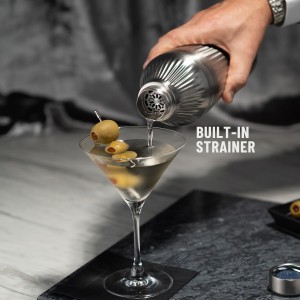 Elevated Craft Diamond Edition Hybrid Cocktail Shaker Set - Premium Vacuum Insulated Stainless Steel, 28 oz, Includes Built-in Strainer, Precise Measuring Top & XL Polishing Cloth - Martini Shaker