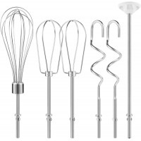 Hand Mixer Attachments Beater, Dough Hooks and Whisk, Blending Rod, Stainless Steel Hand Mixer Accessories Compatible with Kitchenaid Hand Mixers KHM3 KHM5 KHM7 KHM9, 6-piece set