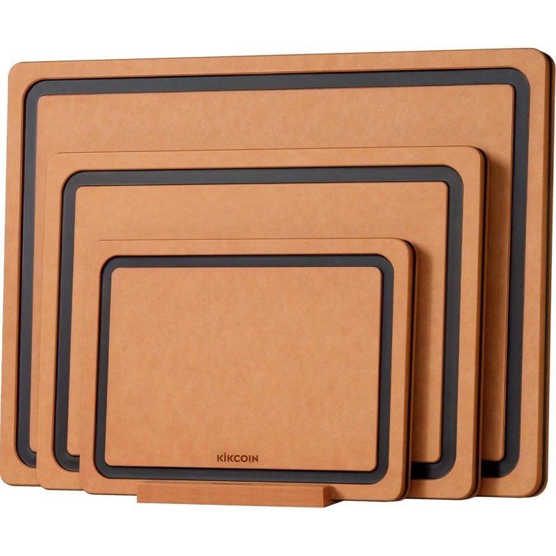 Wood Cutting Board Set of 3, Cutting Boards for Kitchen with Holder Dishwasher Safe Non-slip Chopping Board with Juice Groove, Wood Fiber Composite Cutting Boards