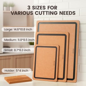 Wood Cutting Board Set of 3, Cutting Boards for Kitchen with Holder Dishwasher Safe Non-slip Chopping Board with Juice Groove, Wood Fiber Composite Cutting Boards