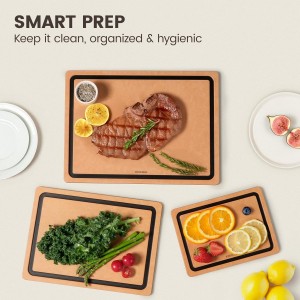 Wood Cutting Board Set of 3, Cutting Boards for Kitchen with Holder Dishwasher Safe Non-slip Chopping Board with Juice Groove, Wood Fiber Composite Cutting Boards