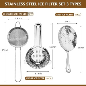 Cocktail Strainer-Stainless Steel Bar Tools Bartender Cocktail Strainer Set:Hawthorne Strainer,Julep Strainer and Conical Fine Mesh Strainer (Silver)