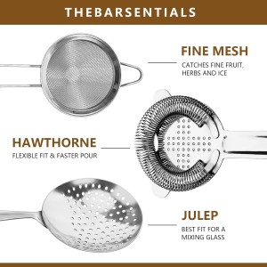 Cocktail Strainer-Stainless Steel Bar Tools Bartender Cocktail Strainer Set:Hawthorne Strainer,Julep Strainer and Conical Fine Mesh Strainer (Silver)