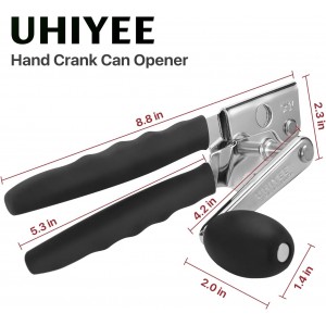 Commercial Can Opener, UHIYEE Hand Crank Can Opener Manual Heavy Duty with Comfortable Extra-long Handles, Oversized Knob, Large Handheld Can Open Easy for Big Cans, Black