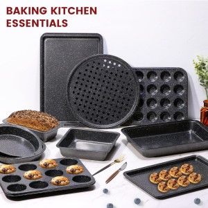 10-Piece Baking Pans Set, Bakeware Sets Nonstick, Baking Set for Oven Cooking, Stackable Carbon Steel Set Include Cookie Sheets, Muffin Pan, Cake Pan, Pizza Pan, Loaf Pan, Roasting Pan, Black