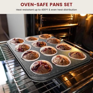 10-Piece Baking Pans Set, Bakeware Sets Nonstick, Baking Set for Oven Cooking, Stackable Carbon Steel Set Include Cookie Sheets, Muffin Pan, Cake Pan, Pizza Pan, Loaf Pan, Roasting Pan, Black