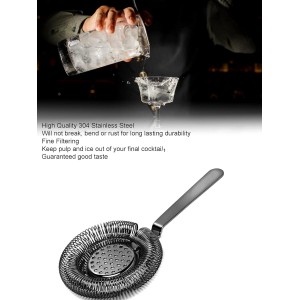 Homestia Cocktail Strainer, Stainless Steel Classic Hawthorne Spring Bar Strainer with Long Handle, Drink Strainer Cocktail for Professional Bartenders, High Densiti Spring (Black)